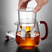 单良 玻璃杯过滤茶杯家用泡茶杯耐热花茶杯茶水分离水杯带盖带把水杯子木滴缠把泡茶壶