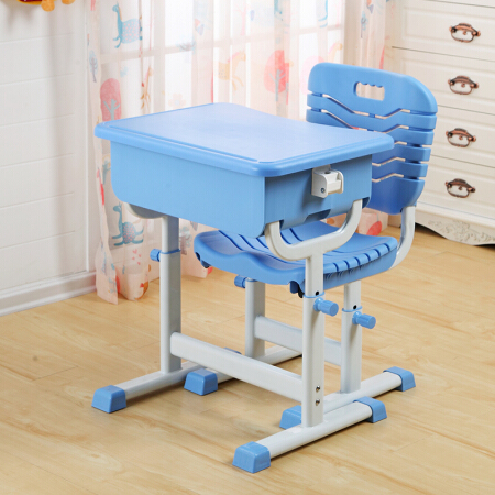 奈高 NG培训班课桌椅学生写字学习桌单人学校课桌椅家用简约舒适可调节高度蓝色套装