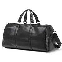 第九城V.NINE 旅行包大容量运动行李包袋男女手提圆筒健身包带鞋位健身包 VD8BV63960J 黑色