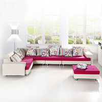 杜沃 沙发 布艺沙发 大小户型组合三人沙发客厅家具北欧现代简约沙发  H11沙发玫红色