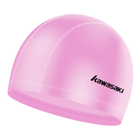 川崎KAWASAKI泳帽 防水抗老化男女长发纯色柔软弹性好 时尚游泳帽 SC-004 粉色