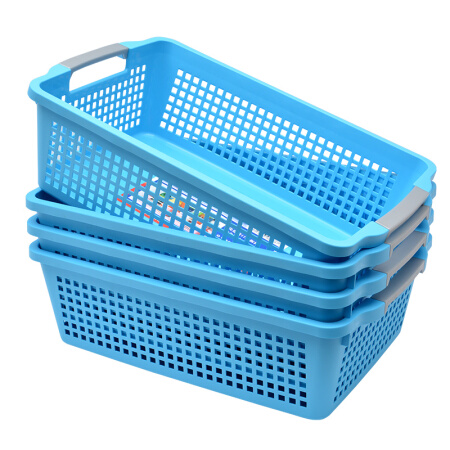 JEKO&JEKO 塑料整理收纳篮大号 4只装玩具收纳筐办公置物架文件桌面置物篮子日式百纳筐 蓝色SWB-2088