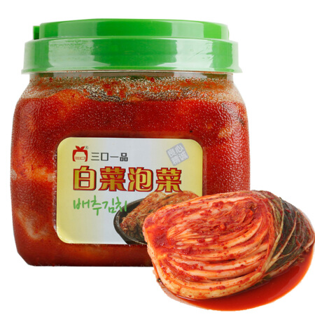 三口一品 韩国风味泡菜 半颗装辣白菜泡菜 1200g/瓶