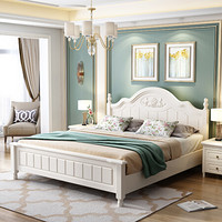 摩高空间韩式田园现代卧室床欧式公主家用床地中海双人实木床1.5米高箱气压床（不含床头柜）-白色