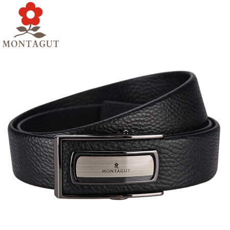 梦特娇 MONTAGUT男士皮带时尚自动扣腰带男休闲裤带  R433170282A黑色