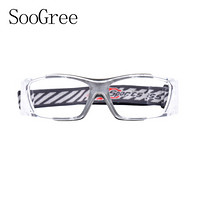 SooGree运动眼镜近视篮球眼镜护目镜防护镜防雾防爆踢足球G8015 透明框灰色护垫近0-600散0-200内PC防爆片