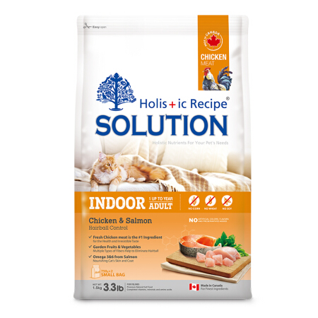 耐吉斯SOLUTION 加拿大进口室内成猫猫粮1.5kg 鸡肉三文鱼配方口味 室内成猫低敏天然猫粮
