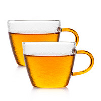 雅集玻璃小茶杯100ml 耐热锤纹品茗杯玻璃杯带把茶杯 两只装