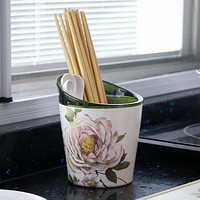 希尔（SHALL）筷子筒 密胺筷子筒厨房用品分离式沥水  简约收纳置物架筷子筒 圆形玉玫瑰9351