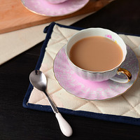 Edo 欧式咖啡杯陶瓷水杯具高档简约咖啡套杯粉色200ml一杯一碟（送勺子）7151