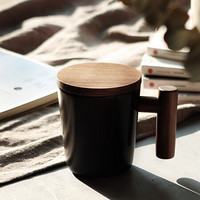佳佰 创意陶瓷杯子情侣水杯咖啡杯带盖马克杯茶杯 T型黑A 300ml