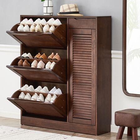 家逸鞋柜简约现代实木翻斗大容量多层鞋柜鞋架玄关柜百叶门储物收纳柜