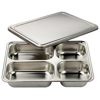 御良材 304不锈钢带盖餐盘(四格) 学生食堂分餐盘 快餐盘 加厚分格餐盒 饭盒(儿童款 ) YB304-CPF4-R(G)