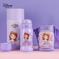 迪士尼（Disney）保温杯316不锈钢儿童双盖吸管直饮水壶小学生便携水杯送杯套 550ML 苏菲亚紫色 HM8094S