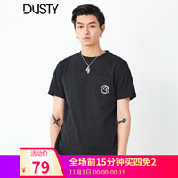 DUSTY 夏季男装笑脸短袖T恤趣味潮牌日系青年清新圆领口袋T恤 黑色 L/175