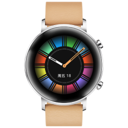 华为手表表盘WATCH,华为手表watch huawei 华为 watch gt 2 时尚款 智能手表 42mm 黑色表盘 暖砂杏皮革