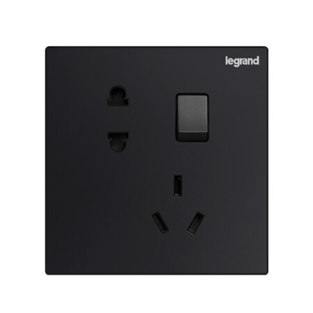 罗格朗开关插座面板86型逸景碳素黑大面板墙壁电源插座开关 10A五孔带开关