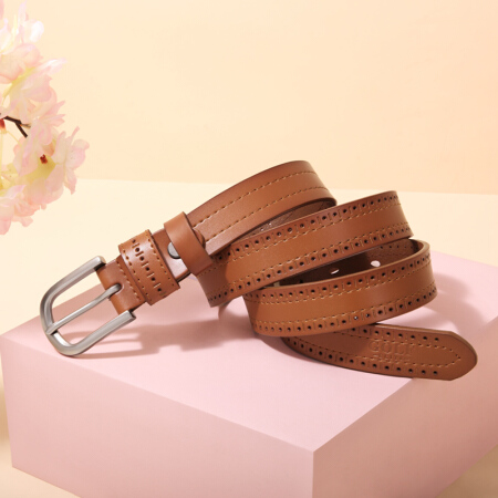 高尔夫GOLF女士皮带复古针扣牛皮腰带女士牛仔裤皮带女精品腰带礼盒E9BV17981J棕色