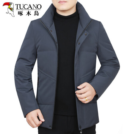 啄木鸟（TUCANO）羽绒服男2019冬季新品修身立领短款保暖防寒外套男 蓝灰 185