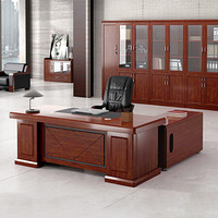 佐盛办公家具老板桌总裁桌大班台办公桌油漆贴实木皮经理桌含侧柜活动柜 1.8米班台+5门书柜