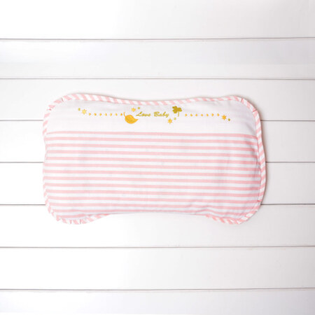 贝吻 婴儿枕头新生儿可拆洗宝宝定型棉麻枕0-3岁25*43cm粉条纹 B2145