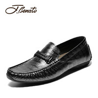 宾度（J.Benato）男士英伦商务休闲皮鞋子头层牛皮豆豆驾车鞋7N431 黑色 37
