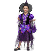 万圣节服装儿童发光发亮女孩裙子带灯帽子女童演出装扮幼儿园表演服饰 紫色女巫裙套装-中码