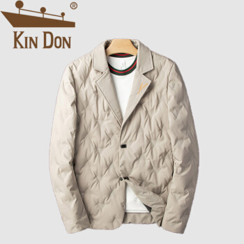 金盾（KIN DON）羽绒服 男2019冬季新款休闲百搭韩版潮流翻领加厚保暖领口刺绣外套 D220-9005 杏色 L