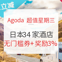 Agoda超值星期三 領無門檻券，享日本34家酒店折上折！