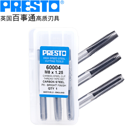 百事通（PRESTO）进口碳钢直槽丝攻M11X1.5公制手用丝锥 三支装