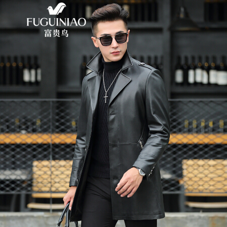富贵鸟 FUGUINIAO 真皮皮衣 男士时尚潮流夹克男装休闲绵羊皮外套男 18244FGGP2055 黑色 XL
