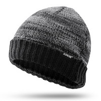 奥尼捷（AONIJIE）户外运动帽男女冬季加厚保暖护耳毛线帽套头滑雪帽跑步骑行针织帽 黑灰色