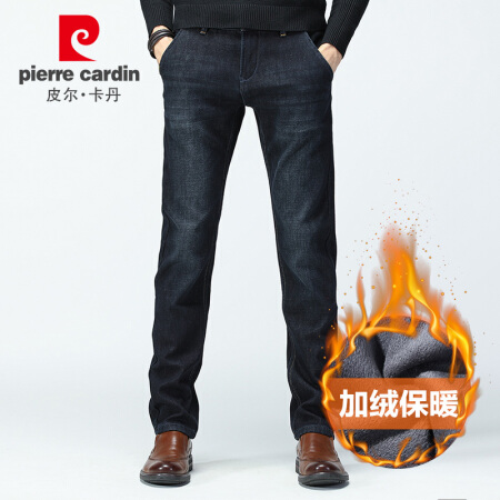 皮尔卡丹（pierre cardin）203781-0800 加绒牛仔裤男 加厚弹力舒适商务休闲时尚直筒男士牛仔长裤 36码