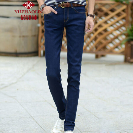 俞兆林（YUZHAOLIN）男士牛仔裤时尚潮流百搭休闲加绒牛仔长裤B235-105深蓝色加绒36