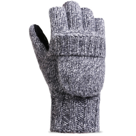 GLO-STORY毛线手套男女 冬季针织手套半指翻盖男女羊毛加绒加厚保暖户外骑行手套 MST844214 灰色