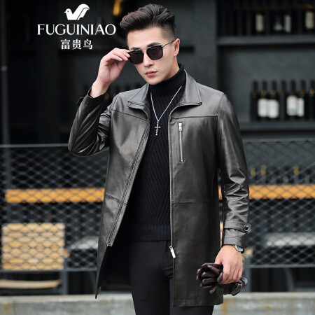 富贵鸟 FUGUINIAO 真皮皮衣 男士2018新品时尚夹克男装绵羊皮休闲外套男 18244FG2028 黑色 XL