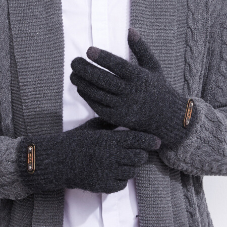 GLO-STORY毛线手套男 冬季男士触屏韩版加厚针织毛线保暖户外开车骑行手套MST844216 黑色