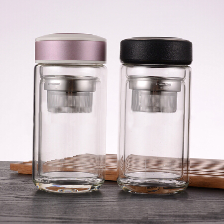 鲁凤来 匡迪系列 双层玻璃杯 带盖透明商务泡茶水杯 定制logo广告礼品杯 35个 （企业专供）