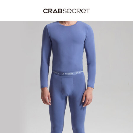 螃蟹秘密男保暖内衣男士圆领修身打底情侣秋衣秋裤套装 2019秋季新品 男-蓝莓 XXL
