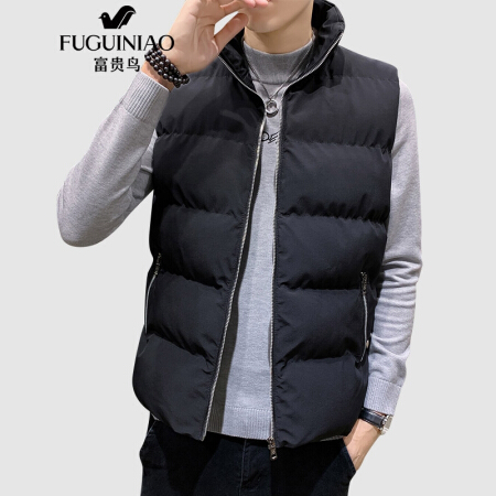 富贵鸟(FUGUINIAO)马甲男2019秋冬新款潮流休闲立领背心男修身百搭马夹外套 黑色 2XL