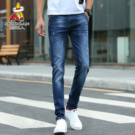 稻草人（MEXICAN）牛仔裤男 韩版潮牌微弹直筒宽松休闲长裤男 319 蓝色 32/2XL