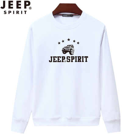 吉普 JEEP 长袖卫衣男秋季休闲百搭时尚印花圆领套头T恤 SS65010 白色 4XL