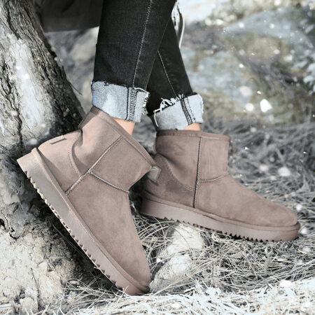 双星 Double Star女短筒雪地靴冬季加绒加厚保暖防滑耐磨平底韩版潮棉鞋 982009 卡其色(女款) 36