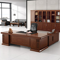 佐盛办公家具老板桌总裁桌大班台办公桌油漆贴实木皮经理桌含侧柜活动柜 2.0米班台+6门书柜