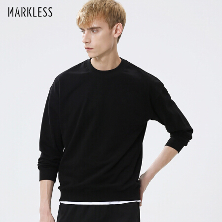 MARKLESS 卫衣男2019秋季新品休闲修身长袖T恤韩版套头打底衫WYA9425M黑色 180/96（XL）