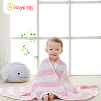 Babyprints婴儿浴巾儿童洗澡巾纯棉纱布抱毯包巾包被新生儿用品粉白条