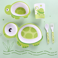 希尔（SHALL）小海龟儿童餐具宝宝竹纤维餐具套装婴儿辅食碗杯子叉子勺子5件套KT6622