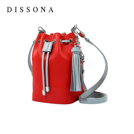 迪桑娜（DISSONA）女包欧美流苏抽绳水桶包 优雅精致包包时尚休闲单肩斜挎包81910105011000 红色