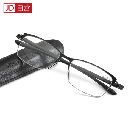 Funonca 高弹不锈钢老花镜男女通用 树脂加硬镜片便携眼镜 6812 黑色 200度