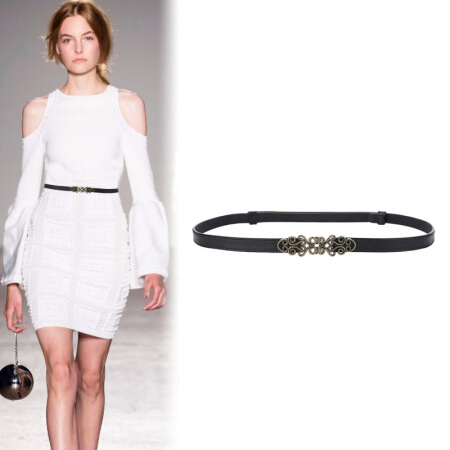 斯提亚（STIYA）细腰带女复古装饰配连衣裙子皮带女牛皮韩国时尚简约百搭腰链 893S081019黑色